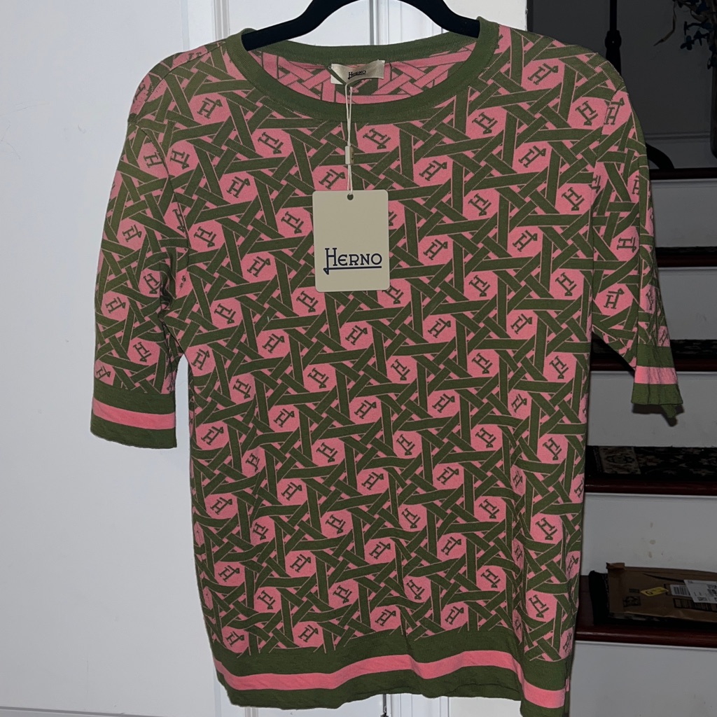Herno Pink And Green Graphic Knit Top